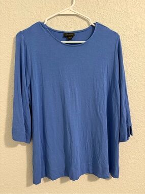 J. Jill Blue Solid Knit Round Neck 3/4 Sleeve Top Medium